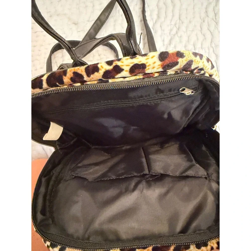 faux fur leopard print backpack